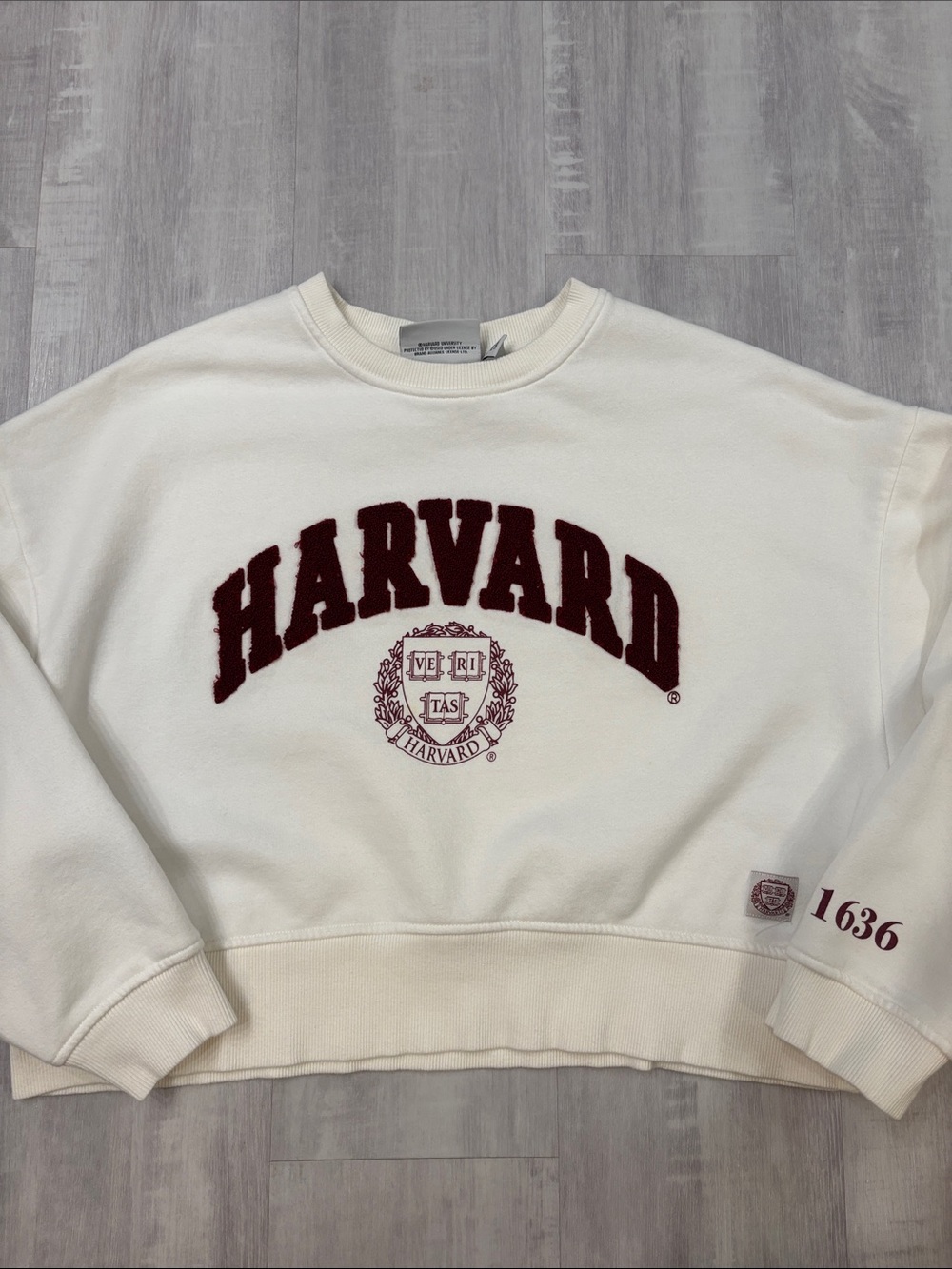 Harvard Crewneck Sweatshirt - Cream with Maroon Logo Large